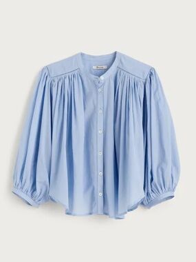 Madewell Blue Shirred Crewneck Button-Up Top Blouse - size small - NWT - Boho